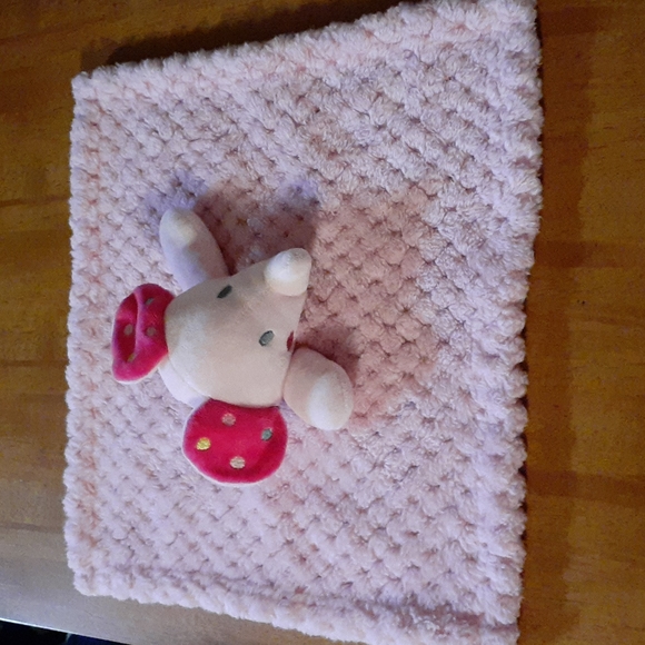 Okie Dokie Elephant Baby Blanket Pink Polka Dots Textured Plush Security Lovey - Picture 1 of 10